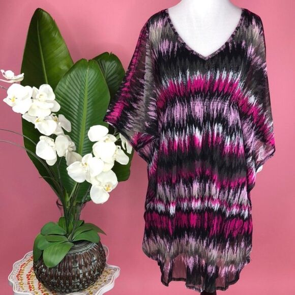 INC Ikat Mirage Print Flowy Multi Color V Neck Dress XS - Picture 9 of 10